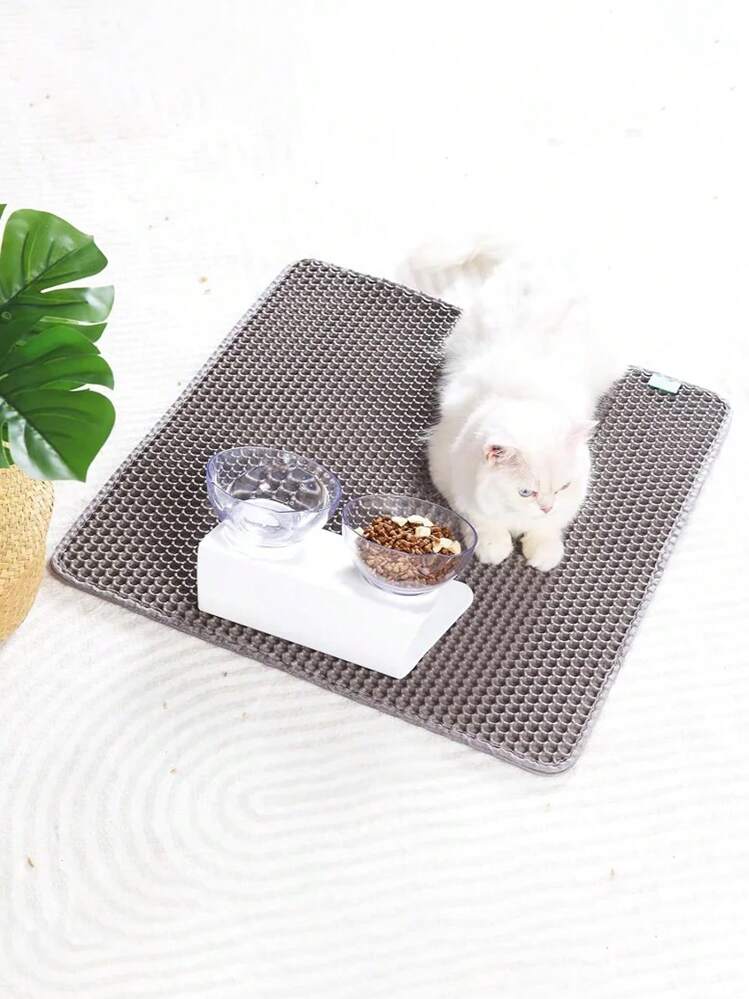 Tappetino per lettiera per gatti a doppio strato impermeabile all'acqua e all'urina, tappeto ripiegabile per intrappolare la lettiera, accessori per animali domestici per la pulizia dei gatti - Grigio - Visualizzare 3