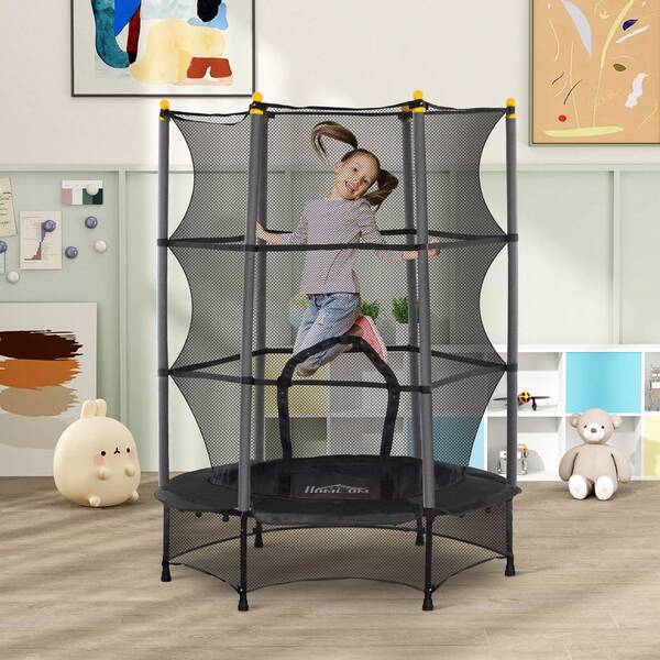 HOMCOM Trampolino Elastico per Bambini con Rete e Pali Imbottiti, Tappeto Elastico Bambini in Acciaio per Interno ed Esterno, Età 3-10 Anni, Ø140 x 190 cm, Nero