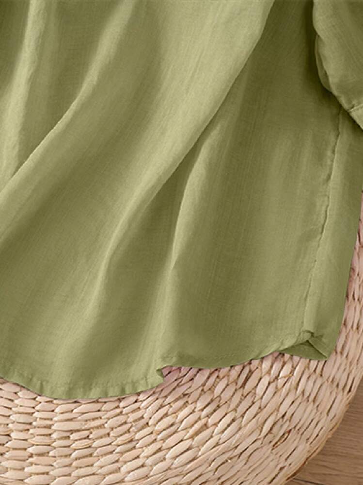 Blusa holgada de estilo boho vintage con bordados, parte superior casual para primavera/verano - verde claro - Añade 5