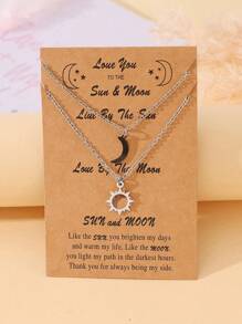 Goodwaro 2pcs Stainless Steel Sun & Moon Pendant Necklace Set, Minimalist Black & White Bicolor Friendship Couples Necklace, Gift For Girls, Suitable For Festivals And Gifting To Loved Ones - Black+Steel - View 15