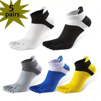 1/3/5 Pares de Meias Coloridas Sólidas de Cinco Dedos para Homens, Confortáveis, Macias e Respiráveis, Versáteis para Esportes e Uso Casual, Adequadas para Uso Masculino em Ambientes Externos, Outono