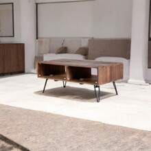 Foldable Reclaimed Wood Cocktail Table With Metal Legs, Ideal For Living Room, Office Lounge & Family Gathering Spaces. Features Open Storage, Stylish Black/Natural Wood Finish, Perfect For Adding Rustic Charm And Functionality To Your Indoor Areas