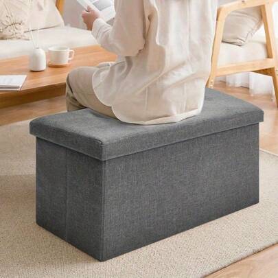 Velvet Ottoman Storage Bench Footrest Stool Seat Toy Chest Storage Box Folding With Lid Long Shoes Bench Footstool Suitable For Living Room Dark Gray 76 * 38 * 38 CM