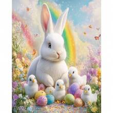 1 件复活节图片 DIY 钻石画兔子全圆形钻石马赛克花朵十字绣钻石艺术动物家居装饰 30x40cm/12x16 英寸无框 - 彩色 - 查看 2