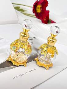 Botella de perfume de cristal esmaltado con diseño de mariposa vintage de 15ml, decoración con patrón de cristal con diamantes, recipiente recargable para aceites esenciales, accesorio de viaje de aceites esenciales, dispensador de perfume y aceites esenciales (SOLO LA BOTELLA VACÍA, SIN PERFUME)