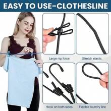 1pc Retractable Portable Travel Clothesline With 12 Clips, Indoor Drying Rack, Outdoor Camping Accessories
