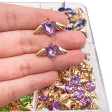 10 pezzi ciondoli a forma di cuore di cristallo con ali di angelo in lega, charms per fai da te per orecchini, portachiavi e artigianato femminile