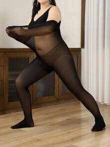 1 قطعة جوارب كلاسيكية 300 دنير مقاس كبير، موضة بسيطة، خريف/شتاء - الأسود - مشاهدة 4