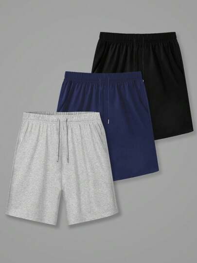 3-pack plus size herrshortsset, 1XL-6XL, svart, grå, blå, bekväma sommarshorts