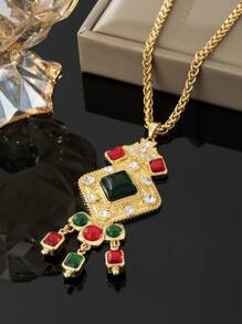 1 件女士时尚釉面立方体几何流苏合金奢华项链，适合日常佩戴、节日和场合 - 彩色 - 查看 7