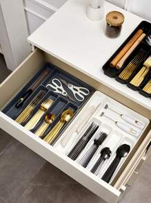 1 件大号餐具收纳盒、厨房用具储物托盘、塑料 PP 分隔隔间盒，用于餐具、抽屉、橱柜收纳 - 彩色 - 查看 9