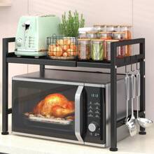 1 件可调节金属微波炉架，可扩展厨柜架子储物架，碳钢微波炉支架，用于厨具和餐具储存 - 黑色 - 查看 6