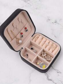 1pc Jewelry Organizer Box, Detachable Compartments Jewelry Storage Box, Ins Style Zipper Jewelry Display Tray, Suitable For Rings, Earrings, Necklaces, Lipsticks
