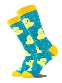 1 Pair Unisex Cartoon Duck Mid-Calf Socks, Couple Style, All Season