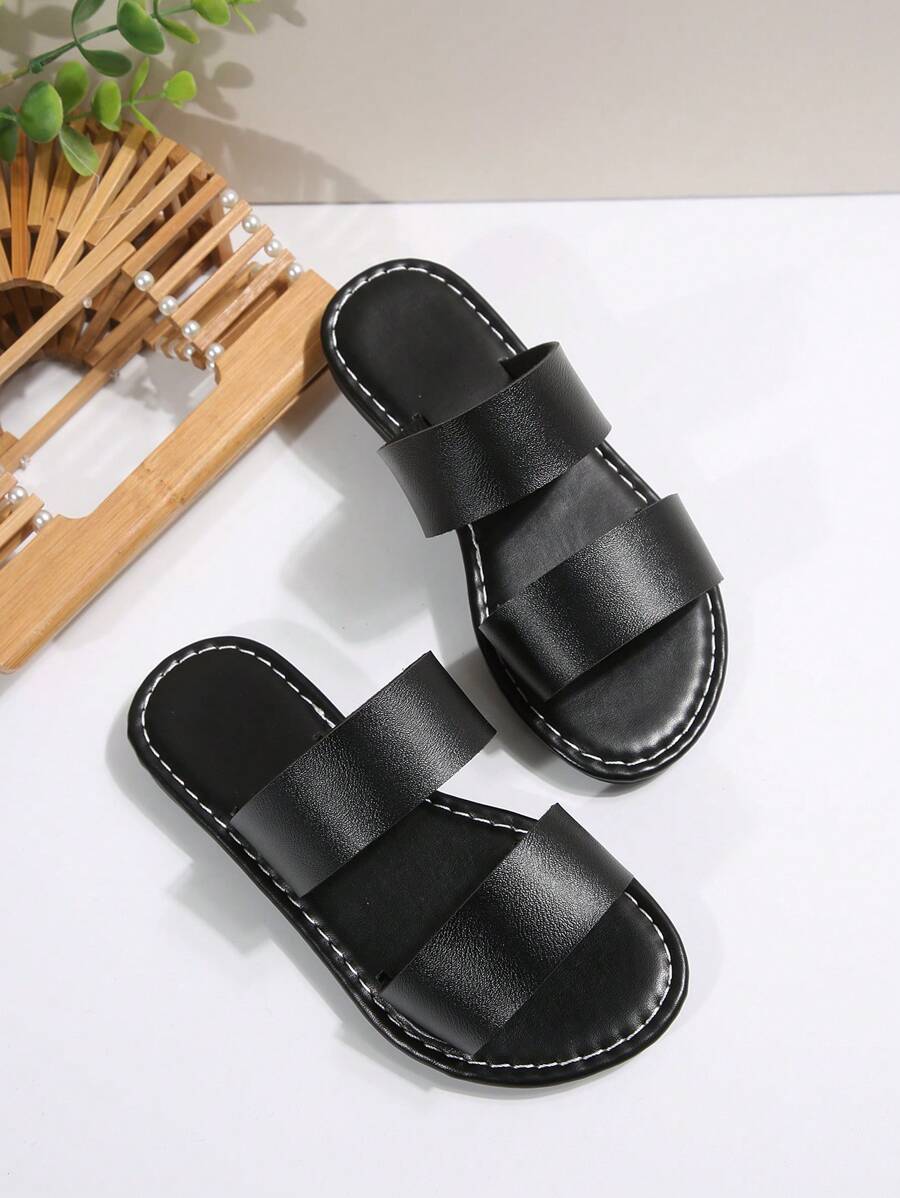 1 Pair Simple Open Toe Sandals With 2 Straps Design