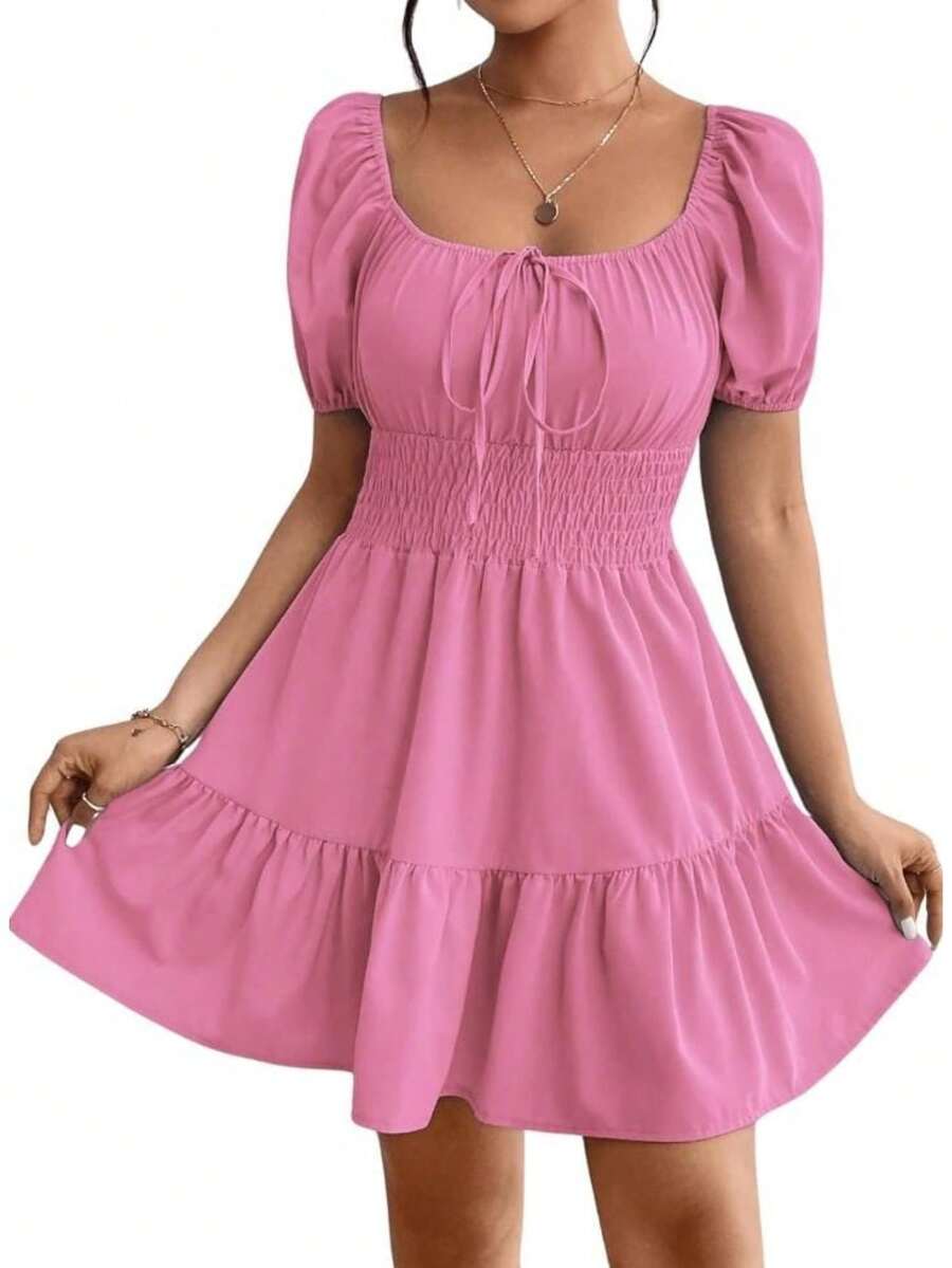 Vestido Bohemio Manga Corta - Rosa - Ver 1