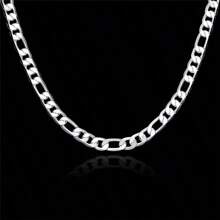 1pc Luxurious Figaro Chain Link Necklace Silver Plated Thick Chain Necklace, Pendant Necklace Punk Hip Hop Versatile Fashion Jewelry Accessories For Men, Ideal Father's Day Gift 18-28inches - 銀色 - 查看 5