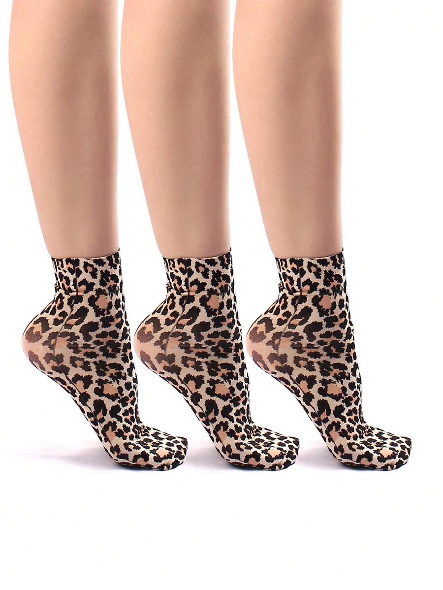 3 Paar Damen 50 Den Leoparden-Muster Kurze Strümpfe