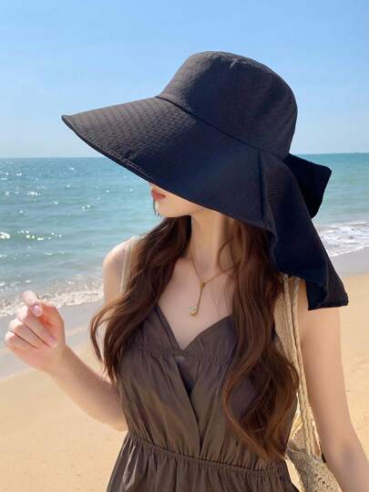 1pc 2025 New Summer UV Protection Sun Hat With Neck Cover For Women, Versatile Fashion Wide Brim Sunscreen Hat