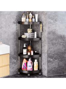 1pc No-Drill Corner Triangle Shelf, 3/4/5 Tier Freestanding Kitchen Wall Corner Storage Rack, Stainless Steel Pipe Bathroom Toilet Corner Organizer