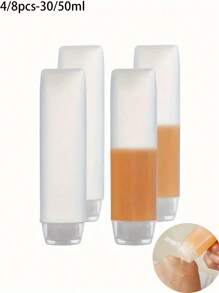 4/8 件防漏旅行洗漱瓶，可用挤压塑料管重新填充，30/50 毫升可用，适用于洗发水、化妆品和液体，无香味，旅行洗漱瓶。 - 無色 - 查看 1