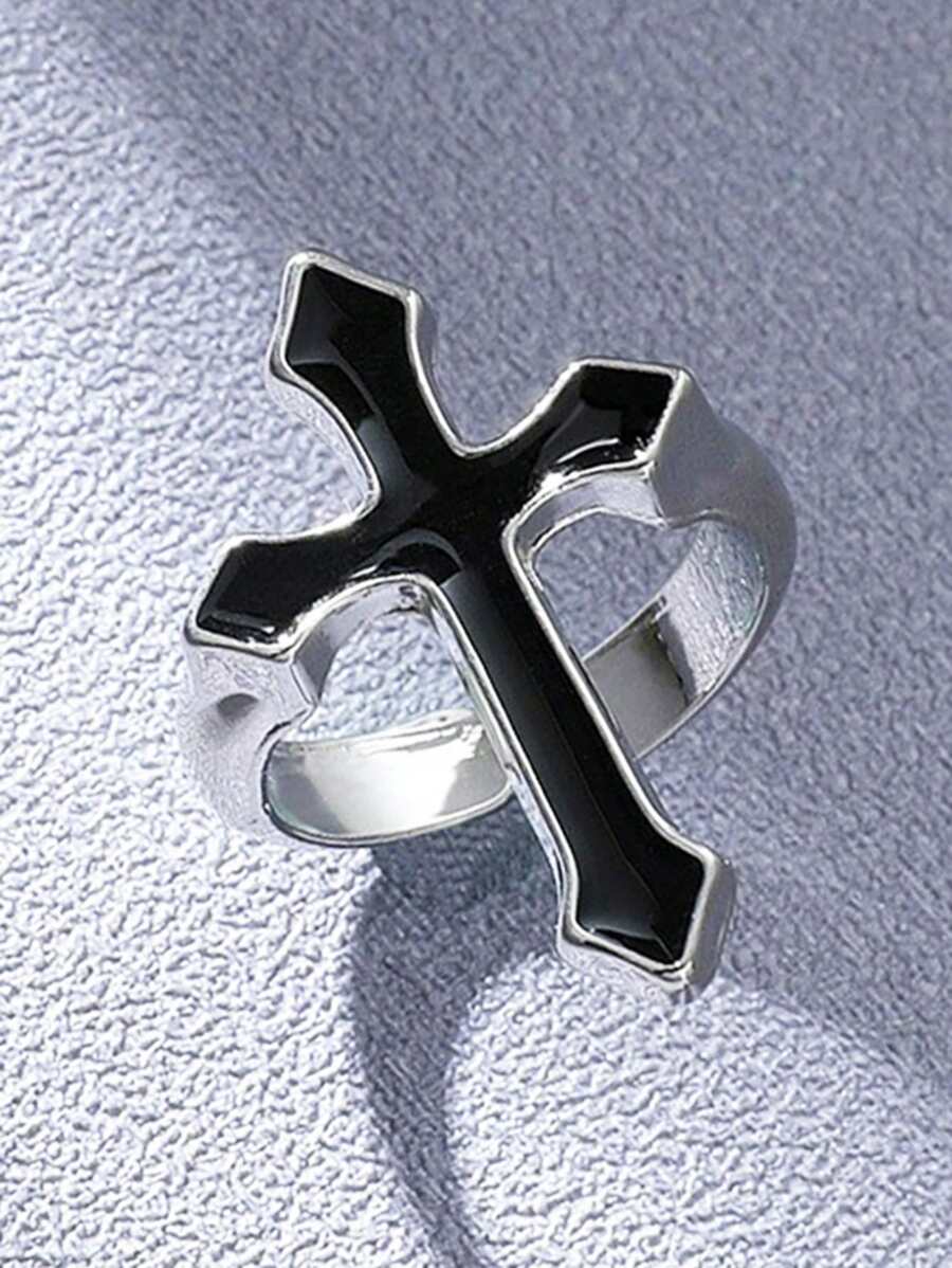 1pc Vintage Cross Alloy Ring, Unisex Punk Open Ring - Cross - View 1