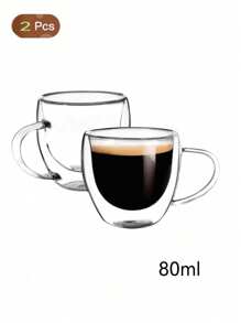 2-4-6pcs Double Walled Glass Coffee Cups With Handles, Espresso Cups, Tea Cups, Thermal Insulation. Suitable For Espresso, Matcha, Cappuccino, Tea Bags. Kitchenware Holiday Gifts Back To School