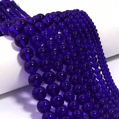 1pc Blue Multi-Size Glass Beads Strand, 4/6/8/10/12mm Fashion All-Match Versatile Blue Handmade DIY Loose Beads, Suitable For Bracelet, Necklace, Jewelry, Phone, Key Chain Decor