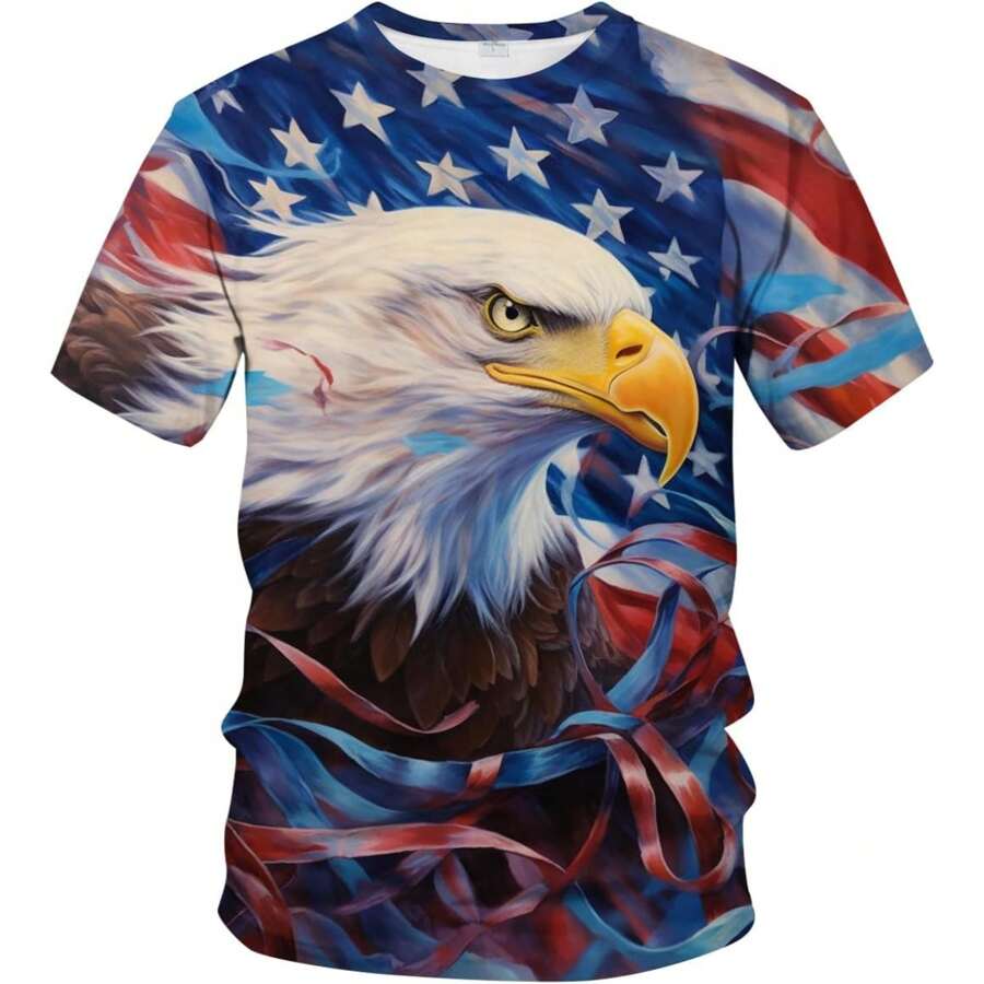 3D Eagle Print T-Shirt -  Unisex Shirt Patriotic Theme,Oversized Tshirts Animal Graphic Tee,Comfort Colors T-Shirts,Round Neck Short Sleeve Casual T-Shirt,Holiday Gift - Áo thun đại bàng003 - Xem 1