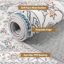 Homore Vintage Area Rugs For Living Room, Floral Medallion Washable Rug For Bedroom, Faux Wool Ultra Soft Retro Accent Rug, Non Slip Indoor Carpet For Kitchen Office Dining Room Decor - 藍色 - 查看 8