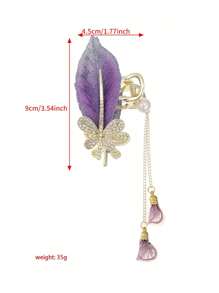1pc Purple Leaf Tassel Pearl Crystal Hair Claw Clip, Suitable For Daily Wear