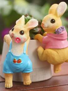 1pc Creative Hanging Rabbit Decoration, Cute Couple Rabbits Planter/Aquarium Decor Garden Ornament