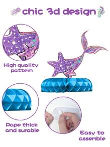 8件套美人鱼蜂窝中心装饰品，中心摆件，美人鱼摆件，美人鱼主题派对用品，一周岁生日派对装饰，美人鱼主题派对装饰，海底世界派对用品，生日背景装饰，桌面装饰，婴儿派对装饰，性别揭晓派对用品，节日派对装饰，婚礼装饰，新娘送礼会回礼 - 美人魚 - 查看 5