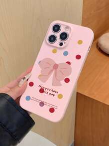 Étui de téléphone antichute minimaliste et avec motif de pois colorés et nœud papillon, compatible avec les iPhone Apple - Multicolore - Voir 3