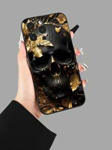 Skeleton 1pc Skull Leaf Print Fashionable Phone Case, Fits All Apple Models, Best Gift For Friends And Family