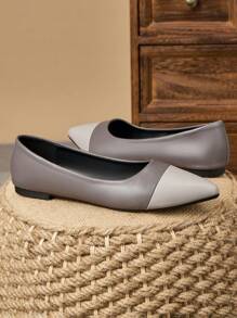 女士浅灰色芭蕾平底鞋，舒适透气百搭日常工作办公室休闲便鞋