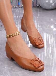 女士金属方头平底休闲度假风格纯色乐福鞋