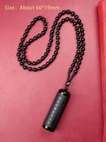 1 件黑曜石吊坠项链，心经，幸运符，繁荣，鱼形图案，个性化护身符，多功能项链礼物 - 黑色 - 查看 18