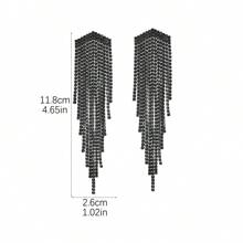 1 Pair Vintage Black Long Tassel Water Drop Rhinestone Earrings, Suitable For Women