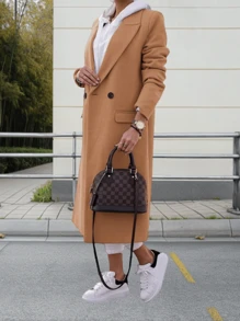 Tankaneo Gabardina de invierno de mezcla de lana cruzada para mujer de Youiham, chaqueta larga y elegante con cuello de solapa con muescas - Camel - Ver 3