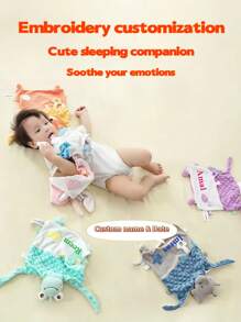 可定制名字刺绣个性化婴儿舒适毯、柔软毛绒婴儿奶嘴、口水围兜、咀嚼和摇铃出牙安全毯，适合睡眠 - 彩色 - 查看 1