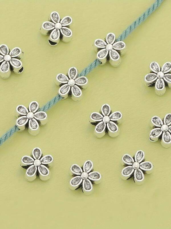 100 piezas/30 piezas Abalorios espaciadores con diseño floral de doble cara de aleación, abalorios huecos para hacer joyas, pulseras, collares, tobillos y accesorios hechos a mano