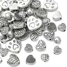 80 piezas de cuentas de aleación tibetana en forma de corazón, cuentas vintage con forma de corazón, cuentas espaciadoras de corazón de plata antigua a granel para hacer joyas y pulseras