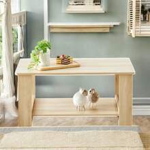 Mesa de centro rectangular de doble capa estilo minimalista moderno - Mesa de té en color de madera, hecha de material MDF duradero. Ideal para sala de estar, dormitorio y sala de estudio, con dimensiones de 35.4"*19.6"*16.5", modelo CT - 16