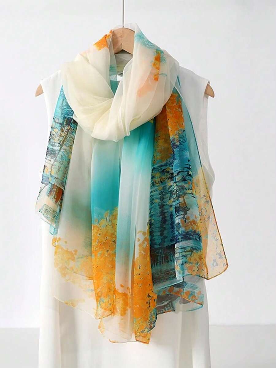 1 件女士百搭围巾，轻质海滩配饰雪纺披肩/围巾，适合海滩、旅行、防晒，适合春、秋、冬