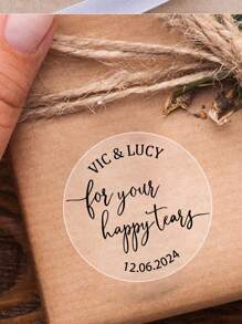 30-240Pcs Custom Name/Date Stickers, Round Transparent Gold Foil, Wedding Stickers, Personalized Anniversary Labels, Customized Text Party Favour Labels, Gold Stamping, Customizable Self-Adhesive Stickers, Party Bag Labels, 4x4cm, Gold Foil/Black Ink, Easter Gift, Suitable For Her, Bestie, Couple, Girlfriend, Wife, Colleague, Family,Warm Ambience, Autumn Home Refresh, Xmas Decoration,Home Harmony