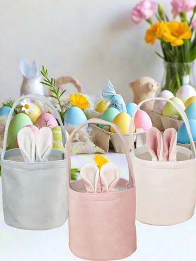 1pc Cute Foldable Bunny Handbags With Rabbit Ears,Reusable Gift Basket For Easter Eggs & Candy,Perfect For Gift Packaging, Party Favors,Candy Storage,Weddings,Birthdays