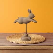 Adornos de conejo de Pascua de madera maciza, figuras de conejo, adornos de escritorio para el hogar y las vacaciones. - caqui oscuro - Ver 7