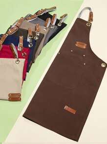 1pc Thickened Canvas Apron, Waterproof Apron For Cooking, Cafe, Coffee Shop, Catering Industry - One Size - View 2