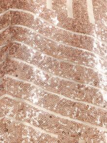 Women's Long-Sleeved Sequined Asymmetrical Neck Bodycon Party Dress, For Cocktail - Champagne - View 10